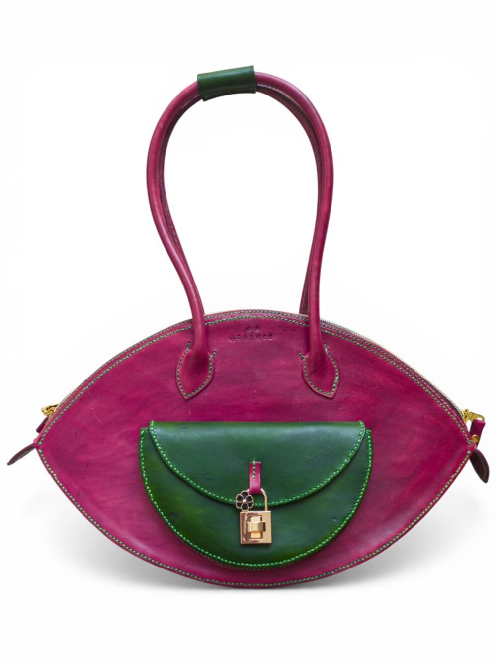 BK Leather Handmade Sculptural Leather Handbag Magenta Green Artisan
